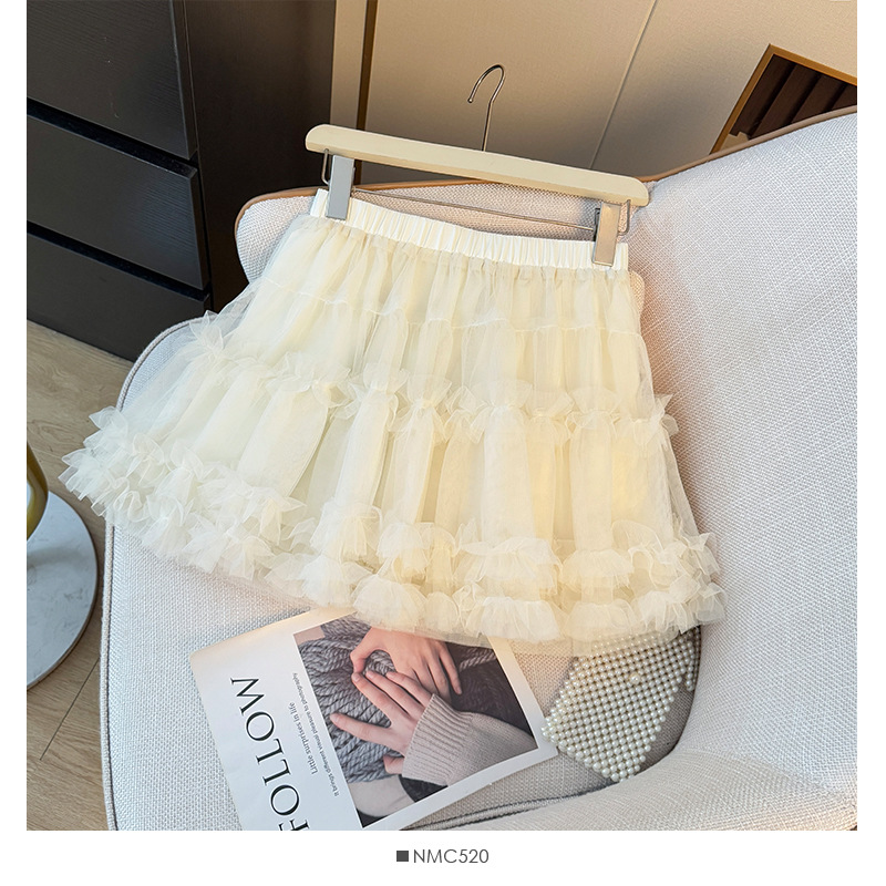Spring and Summer New Korean Playful Age-Reducing Dreamy Heavy-Duty Versatile Cake Skirt Princess Gauze Skirt