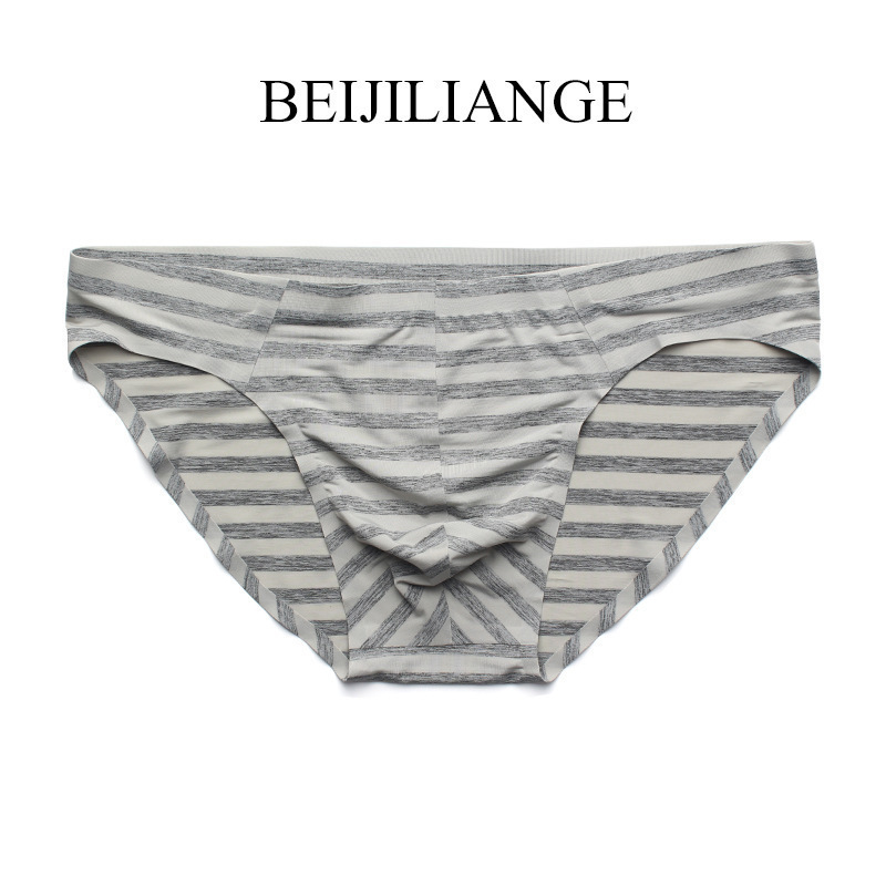 Seamless Men's Underwear Sexy Seamless One-Piece Briefs Ice Silk Striped Low-Waist Youth Pants Factory Direct Sale