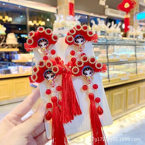 Children's ancient style headwear red New Year's outfit opera hair accessories festive accessories for girls children Tang suit hair clips and clips for the New Year