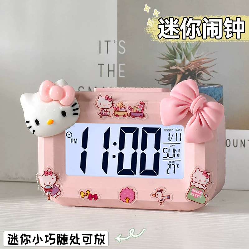 Детский цифровой будильник в мультяшном стиле Hello Kitty, часы/будильник/таймер, розовый/белый