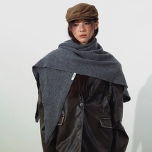 澳洲羊毛wool100%披肩加大秋冬新款保暖三角巾女百搭针织坎肩开衫