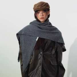 澳洲羊毛wool100%披肩加大秋冬新款保暖三角巾女百搭针织坎肩开衫