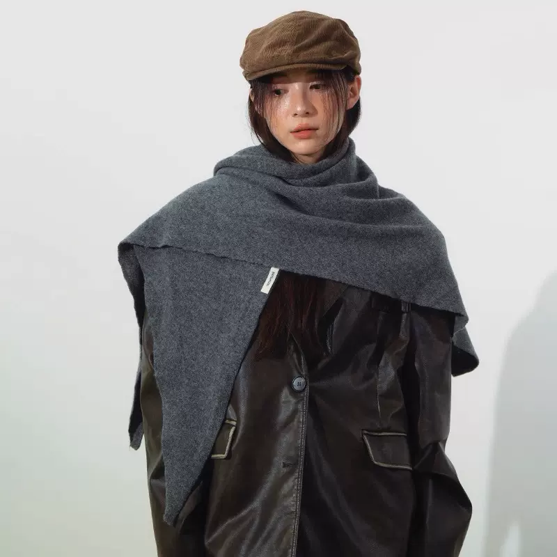 澳洲羊毛wool100%披肩加大秋冬新款保暖三角巾女百搭针织坎肩开衫