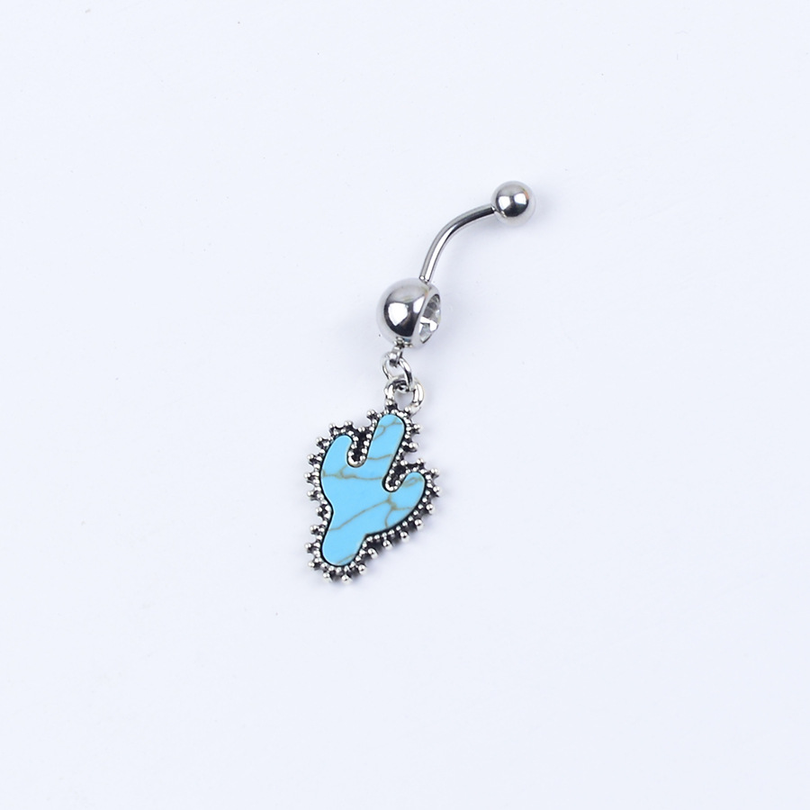 Turquoise Piercing Navel Ring Creative Retro Bullhead Cactus Style_voghion.com
