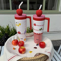 Tagi. 怦怦花田吨吨杯大容量车载保温杯冰霸杯吸管杯不锈钢水杯