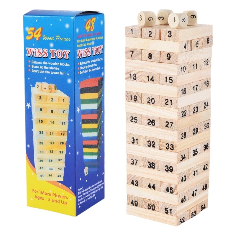 Madera educativo casual colorido 54 piezas en capas grandes bloques de construcción apilados alto creativo Jenga juego de escritorio