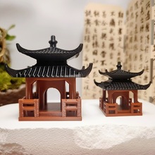 微景观凉亭小摆件中式古建筑复古古风亭子古代建筑模型假山盆景