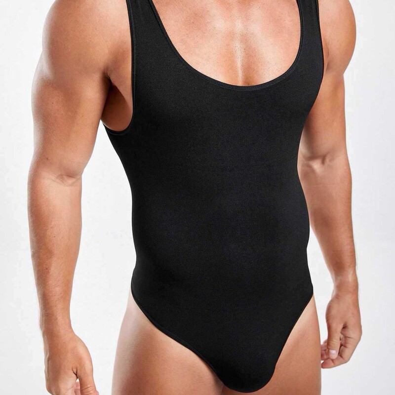 Amazon Men's Shapewear Tummy Control Thong Jumpsuit Corset Tummy Control Fitness Training Large Size Bodysuit