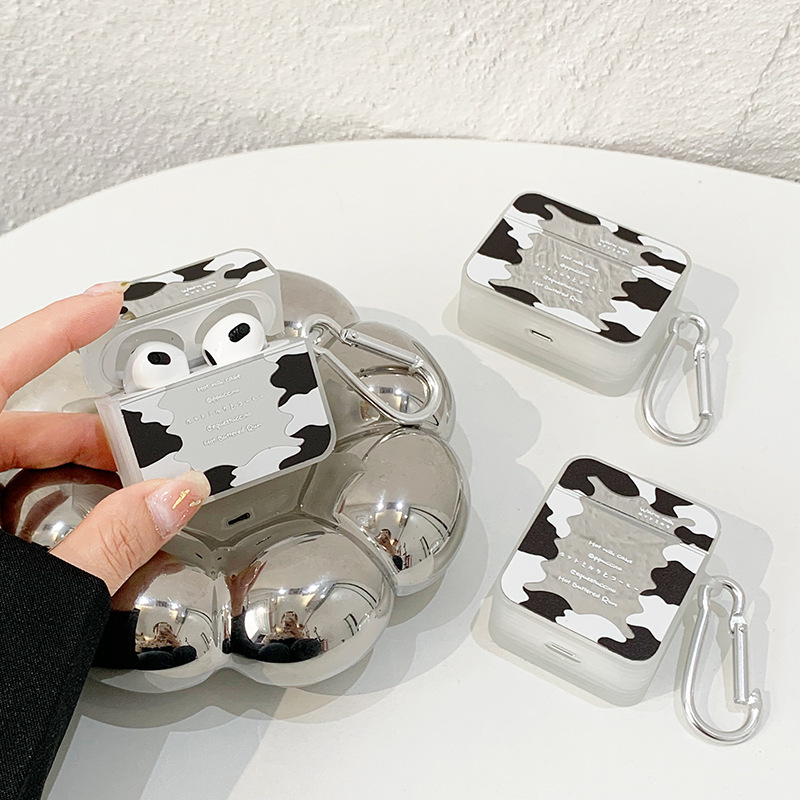 AirPods 3 cases with cow pattern, suitable for AirPods 1/2 generation Apple earphone protective covers, mirror surface