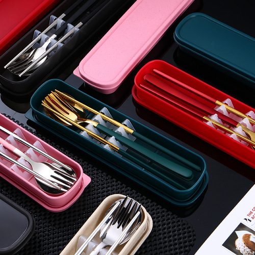 304不锈钢韩式勺叉筷便携餐具套装户外旅行收纳盒三件套餐具套装