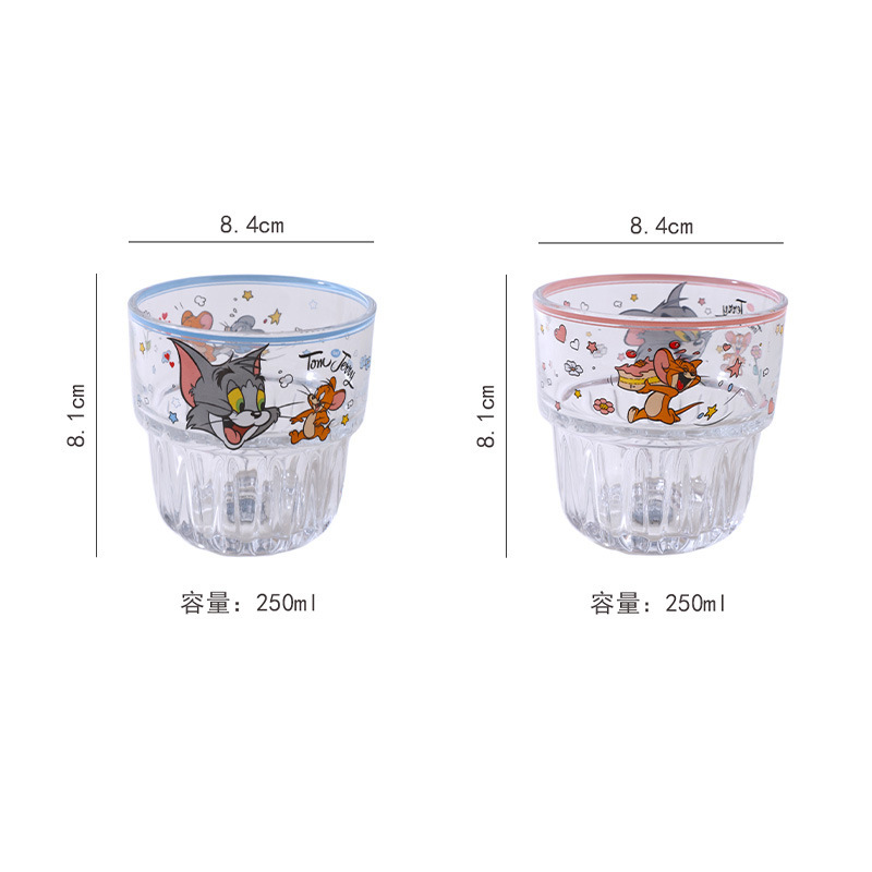 卡通竖纹玻璃杯少女心高颜值水杯家用创意冷饮杯儿童手握杯伴手礼|undefined