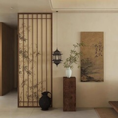 格栅隔断宋代美学客厅进门遮挡屏风入户正对门中式实木推拉式玄关