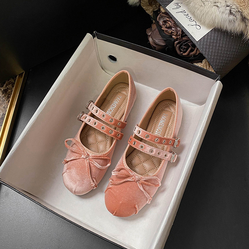 Runaway Princess Ballet Shoes, Soft Sole Velvet Mary Jane Shoes For Women, Early Spring Fairy Bowknot Suede Flats_vogvips.com
