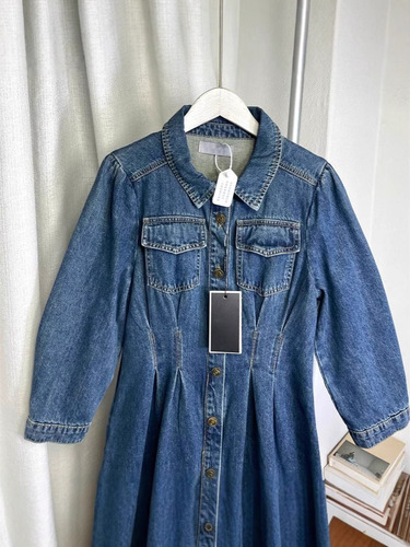 Laixi denim dress, trendy, slimming, loose waist, medium and long retro 7002 long-sleeved, artistic retro