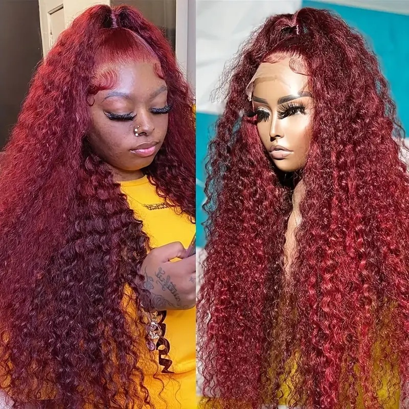 Peluca lace front sintética rizada color burdeos natural_voghion.com