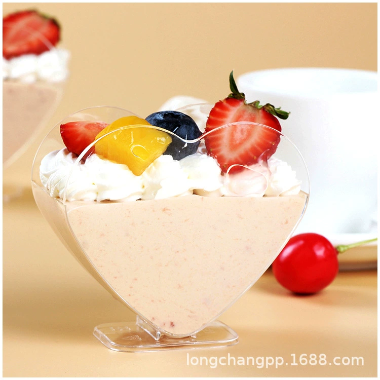 Одноразовый стакан-кубок из прозрачного твердого пластика, изготовленный методом литья под давлением, для мусса, с двойным сердцем, для десертного стола, для мороженого, креативный стакан