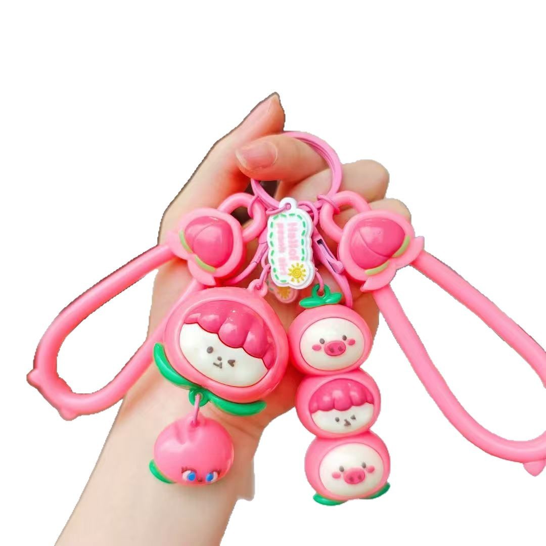 Llavero de melocotón lindo original Peach Yunlian muñeca de dibujos animados colgante pequeño llavero de coche mochila colgante de bolsa