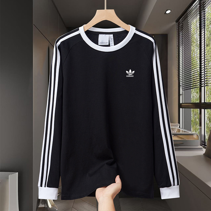 Cross-Border 2025 Autum New Three-Stripe Trendyy Fashion Sports Clover Casual Long-Sleeved T-Shirt Tops for Men and Women