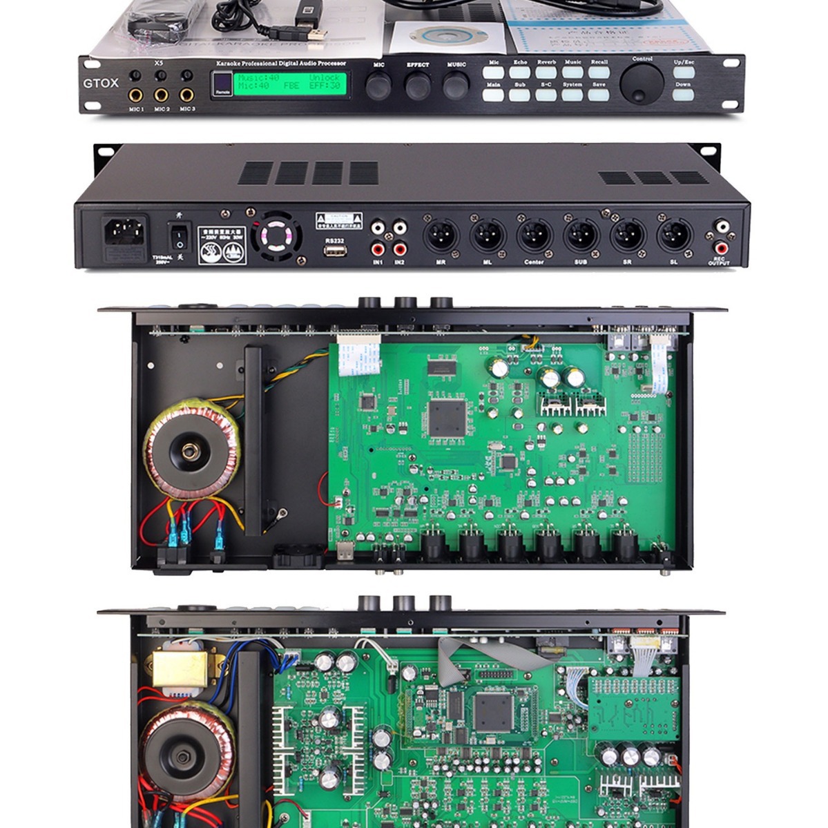 Procesador de Efectos KTV Digital X5 Mezclador Anti-Aullidos DSP para Karaoke