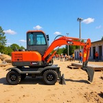 40多功能轮胎式挖掘机75土方工程专用轮挖 可升降驾驶室抓木机