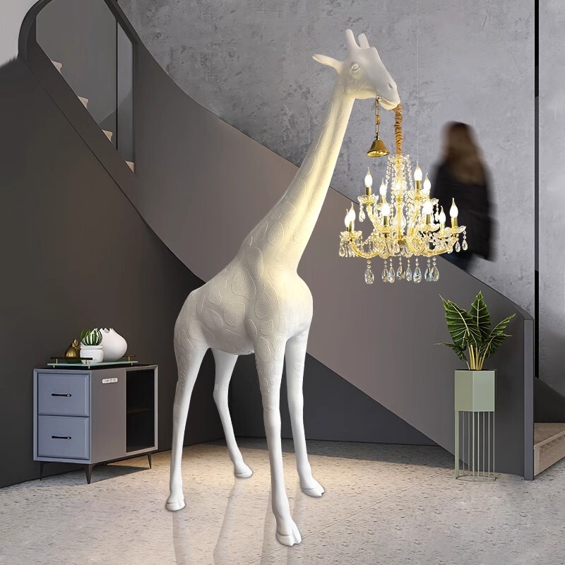 Resin Animal Sculpture Giraffe Floor Lamp Creative Designer Exhibition Hall Hotel Lobby Sales Office Decoration Lights
