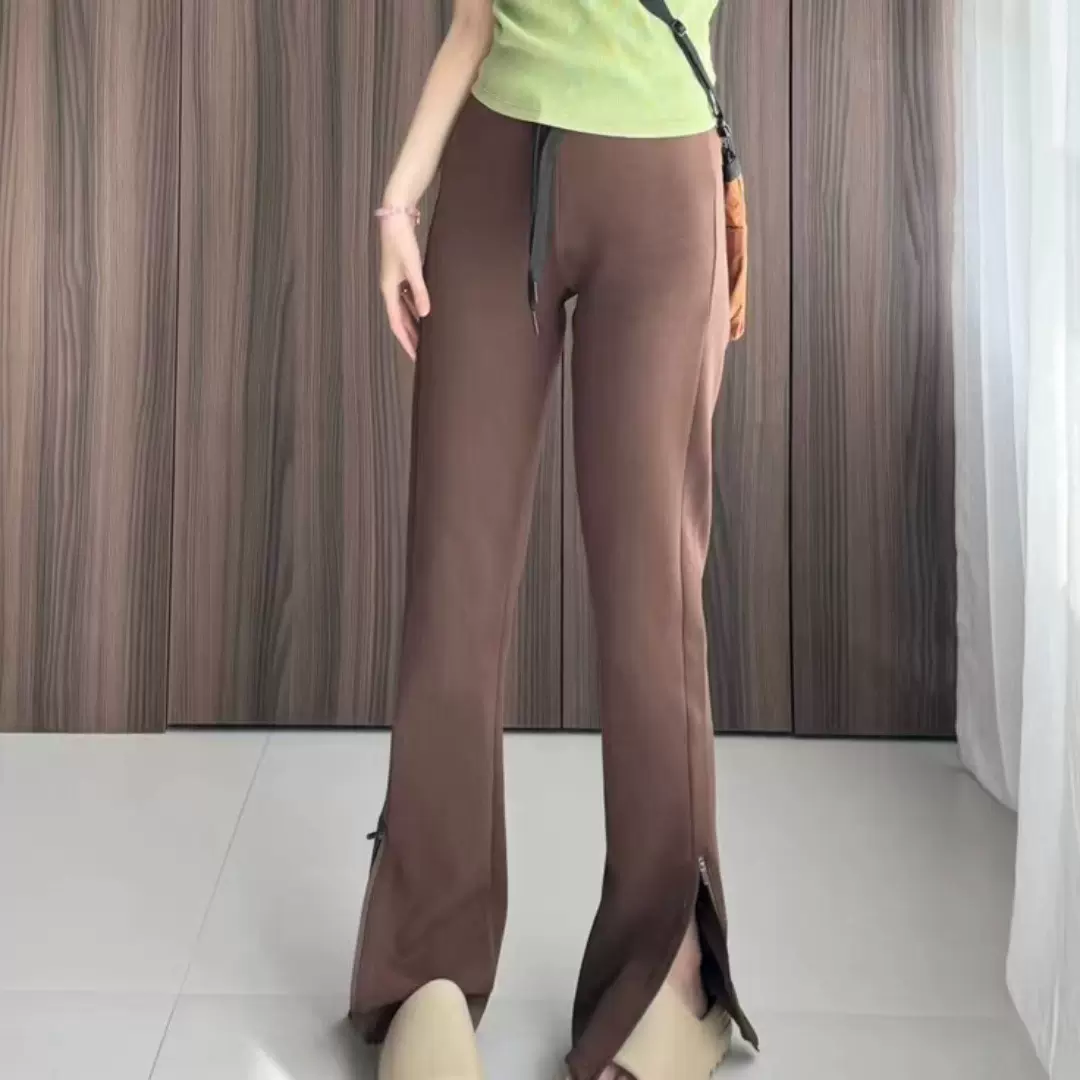 素家2025夏季新款女士山系休闲拉链直缀裤小脚微喇裤