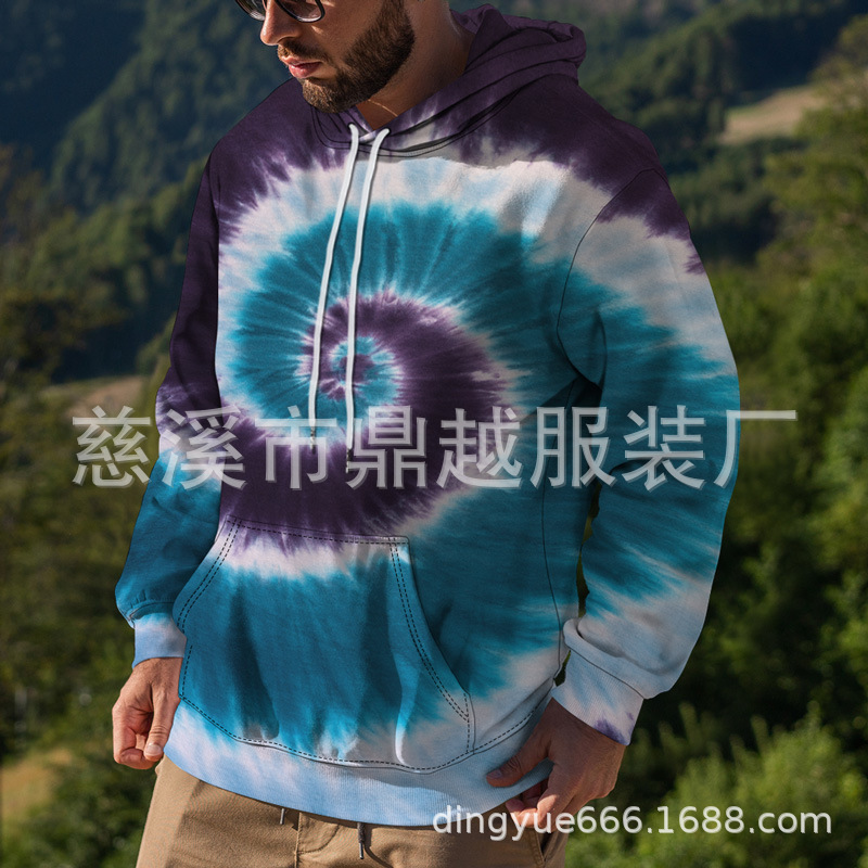Men's autumn European and American street fashion trend tie-dye rotating printing sweater cross-border 3D hoodie factory wholesale Men's autumn European and American street fashion trend tie-dye rotating printing sweater cross-border 3D hoodie factory wholesale