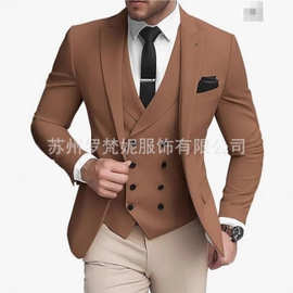 新款欧美外贸亚马逊跨境男士西装三件套宴会西服男士套装西装礼服