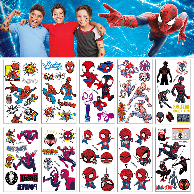 Cross Border Spider Man Tattoo Sticker Waterproof Boy Waterproof Sweat Cartoon Children Funny Party Temporary Tattoo Sticker