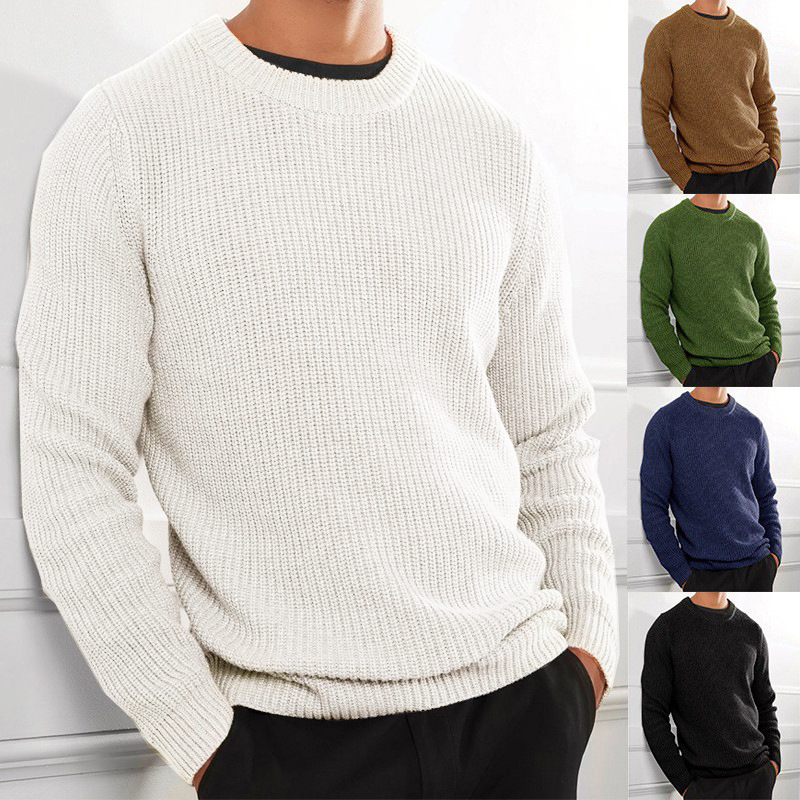 Amazon Quality Cross-Border New European and American Casual Men's Solid Color Tops Sweaters Knitted Pullovers