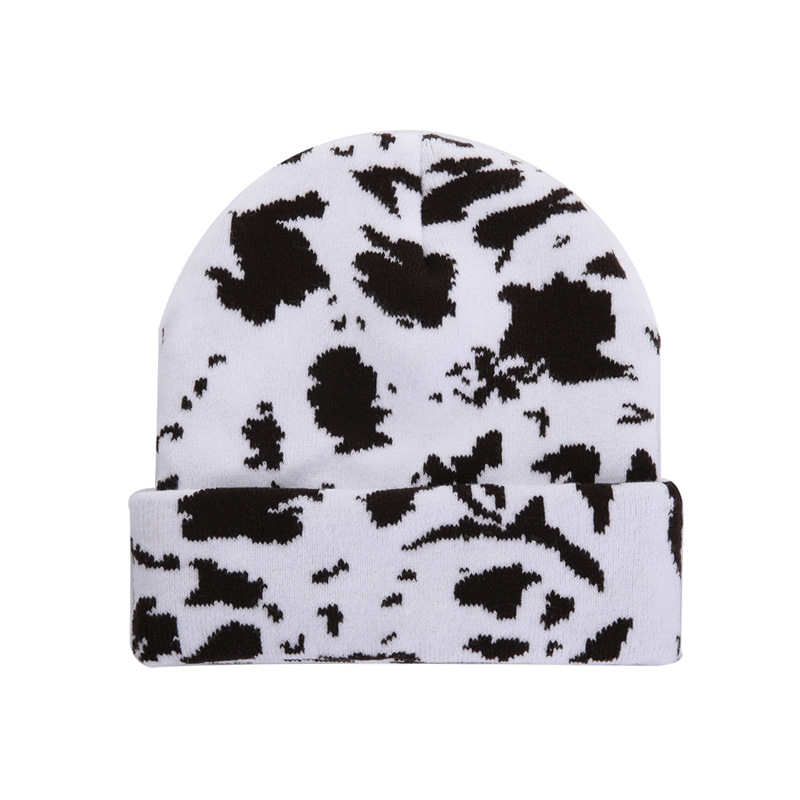 Autumn and winter face small thermal hat student cute leopard print cow knitted hat woolen hat Internet celebrity_voghion.com