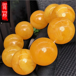 Clearance Amber Beeswax Bracelet Men's Single Ring Beeswax Bracelet Women's Bracelet Chicken Oil Yellow Old Honey Beads Buddha Beads 12