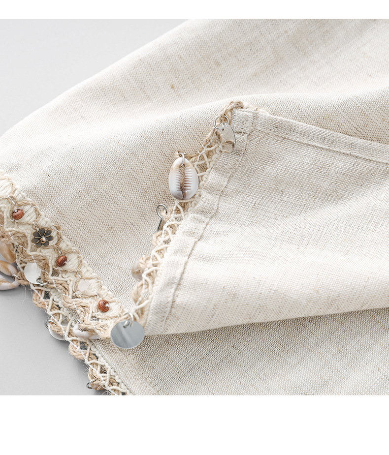 Đầm maxi nữ không tay phong cách Bohemian chất liệu linen tencel phối tua rua — Màu kaki chi tiết 22