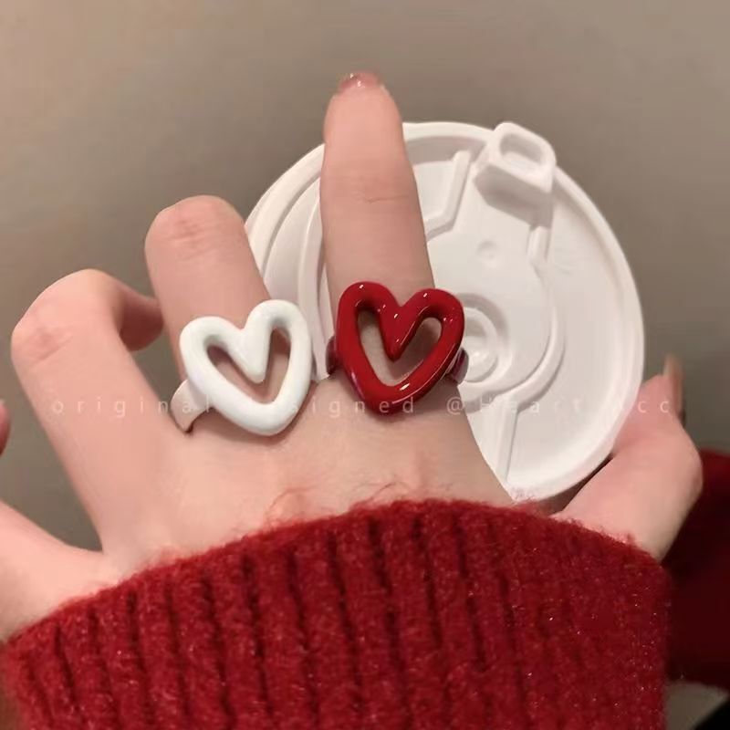 Autumn and Winter White-Glazed Heart-Shaped Ring for Women, 2026 New Model, Adjustable Index Finger Ring, Niche Special Design Ring Autumn and Winter White-Glazed Heart-Shaped Ring for Women, 2026 New Model, Adjustable Index Finger Ring, Niche Special Design Ring