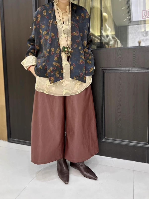 2025秋款老钱风高级复古真丝香云纱蝴蝶印花宽松A版长袖外套06|undefined