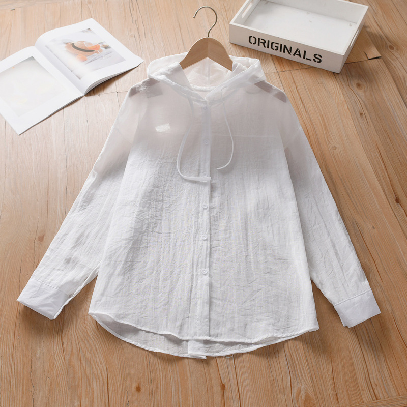 2025 New Hooded Sun Protection Clothing Long-Sleeved Air-Conditioned Shirt Jacket Thin Loose Casual Women's Shirt Beach Top