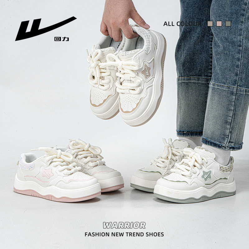 Zapatillas deportivas transpirables y cálidas de la marca Warrior con diseño estilo Chanel, zapatillas casuales de suela gruesa con cordones y de caña baja para mujer, zapatillas de nuevo diseño para estudiantes.