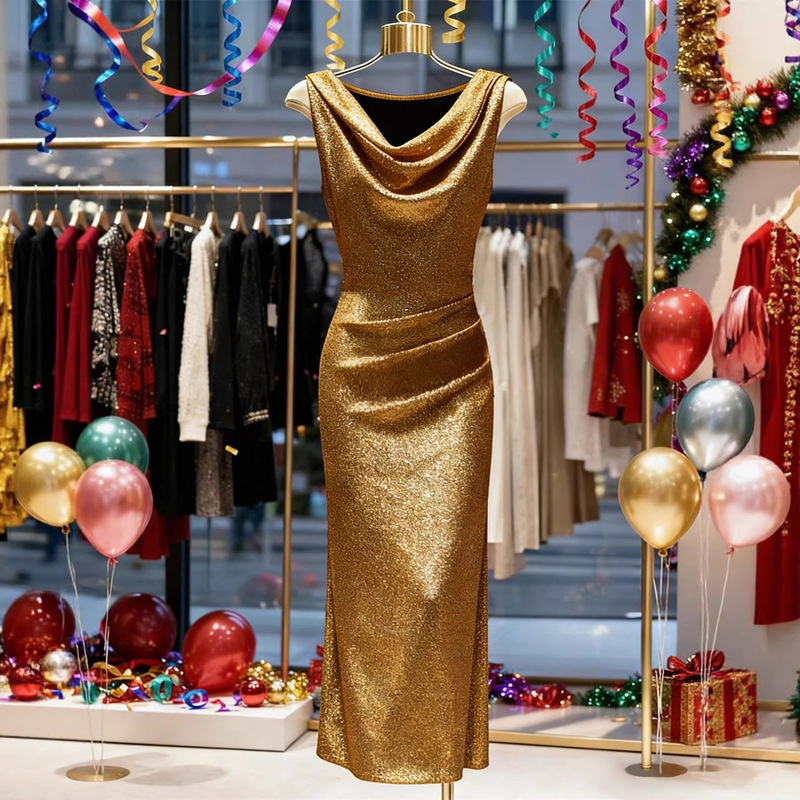 2026 Summer New Sexy Long Dress, Solid Color, Deep V-Neck, Glitter, Slit, Slim Fit, Textured Sleeveless Gown Dress 2026 Summer New Sexy Long Dress, Solid Color, Deep V-Neck, Glitter, Slit, Slim Fit, Textured Sleeveless Gown Dress