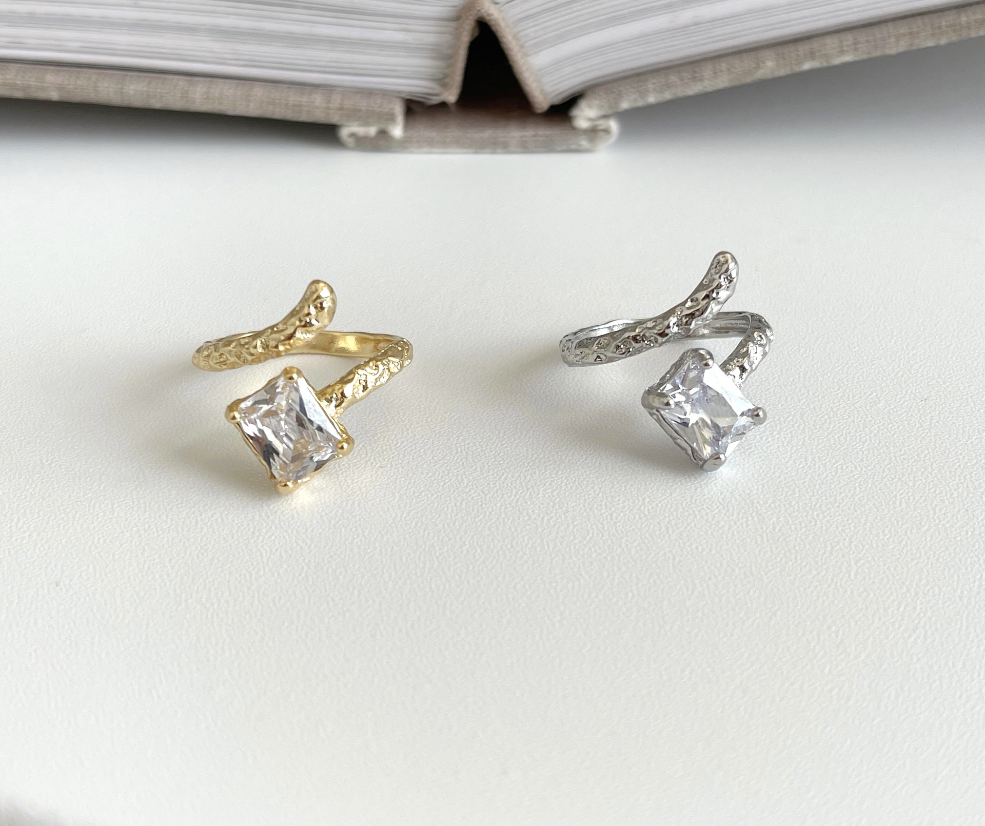 Fashion Square Copper Plating Inlay Artificial Diamond Open Ring 1 Piece