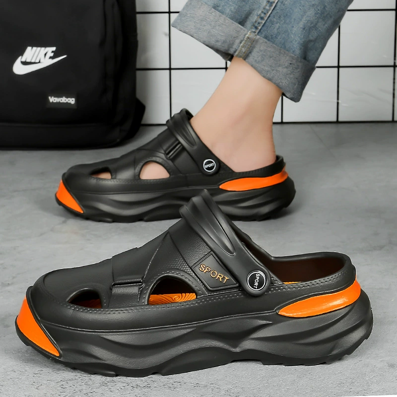 Мужские туфли Croc на толстой подошве, летняя мужская верхняя одежда, спортивные вьетнамские сандалии двойного назначения для вождения, пляжная обувь с носком.