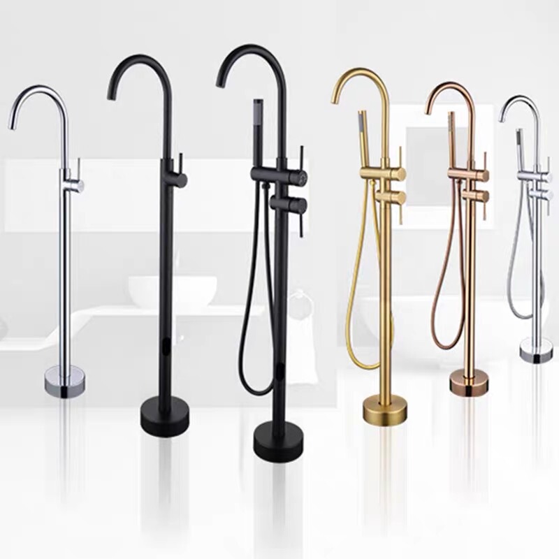 All-copper golden floor-standing bathtub faucet side-type wooden barrel column basin shower faucet hotel floor shower All-copper golden floor-standing bathtub faucet side-type wooden barrel column basin shower faucet hotel floor shower
