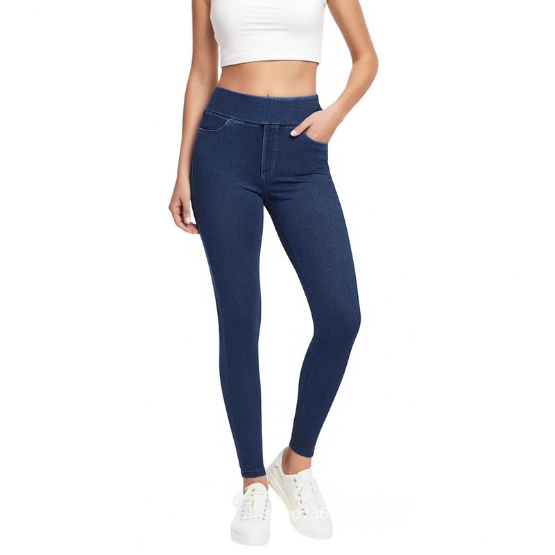 European and American Style Faux Denim Yoga Fitness Pants with Butt-Lifting Elastic High-Waisted Leggings for Women with 4 Real Pockets European and American Style Faux Denim Yoga Fitness Pants with Butt-Lifting Elastic High-Waisted Leggings for Women with 4 Real Pockets
