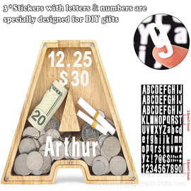 木质存钱罐创意实木透明玻璃英文字母储蓄罐工艺品摆件厂家批发