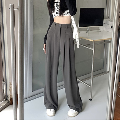 Summer thin version pants 2025 new gray drape feeling suit pants high-waisted wide-leg floor-length casual pants for women wholesale