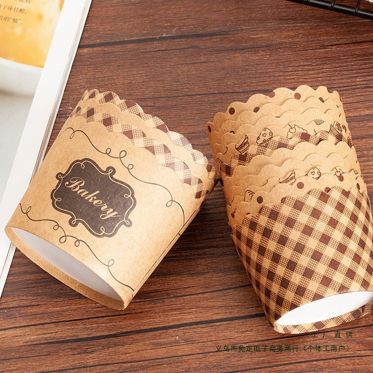 Taza de papel ondulada, taza de papel gruesa, taza de papel para pastel casero, taza de pastel al vapor, herramienta desechable para postre de punto occidental
