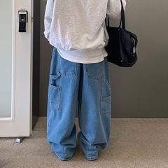 Myq日系レトロなワイドパンツ男性春のゆるい痩せジーンズ韓国風ストレートパンツ
