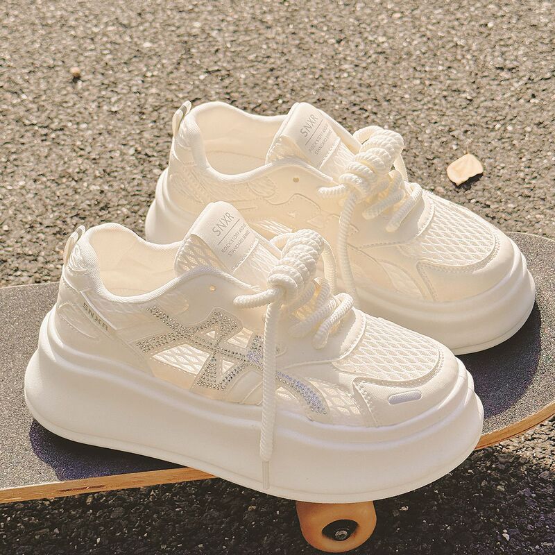 Thick-Soled White Shoes for Women, Summer Breathable Mesh Casual Sports Shoes, Versatile and Fashionable, Baidika 88-6905 One Piece