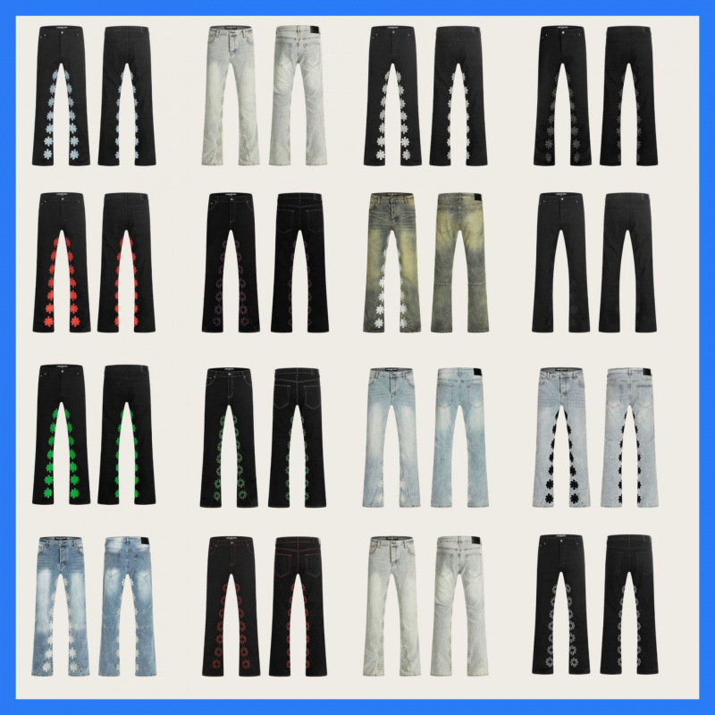 Cross-Border Lostshdws Classic Embroidered Sunflower Trendy High Street Fashion Casual Stylish Flared Jeans