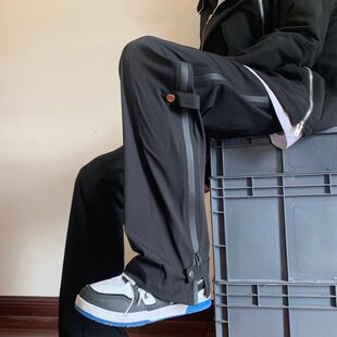 American style style high street pants side zipper design casual pants male a piece of hair