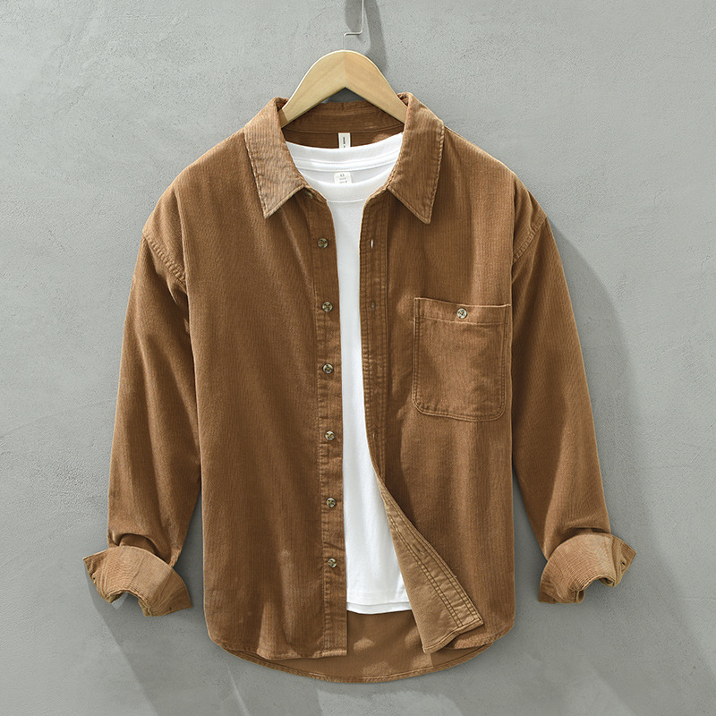 Corduroy Long-Sleeved Shirt Men's Spring and Autum Casual Literary Loose Japanese Style Retro Versatile Long-Sleeved Shirt Jacket Corduroy Long-Sleeved Shirt Men's Spring and Autum Casual Literary Loose Japanese Style Retro Versatile Long-Sleeved Shirt Jacket